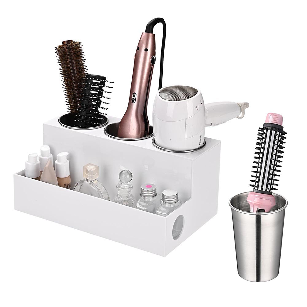 Hair Tool Organizer Dryer Holder Hair Styling Accessories Organizer  Bathroom Storage Countertop with 3 Holes(White) – MK154D