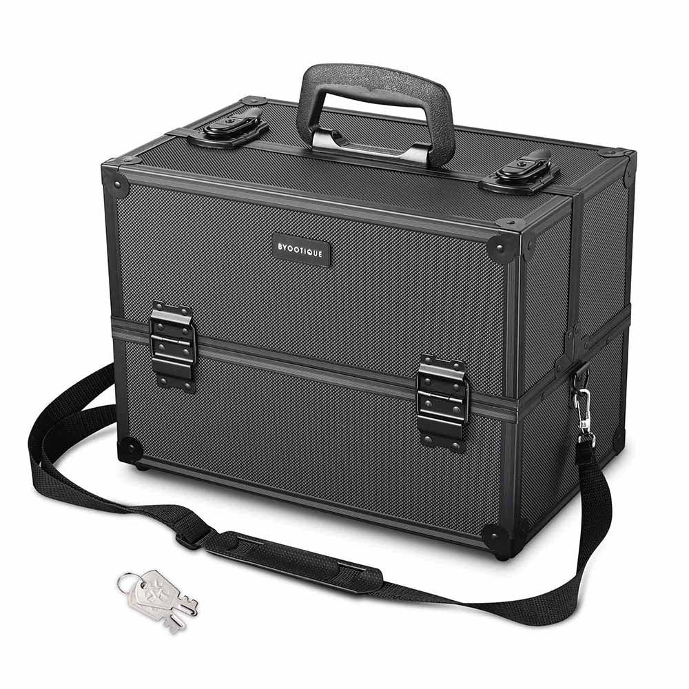 black travel makeup bag Byootique Essential Travel Makeup Train Case Divider Cosmetic w/ Lock