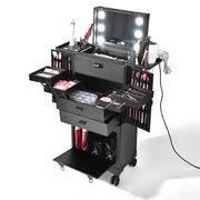 Large Makeup Case Trolley with Mirror & Lights - Portable, Safe & Durable