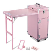Rolling Pink Manicure Table - Portable, Expandable & Safe Pink