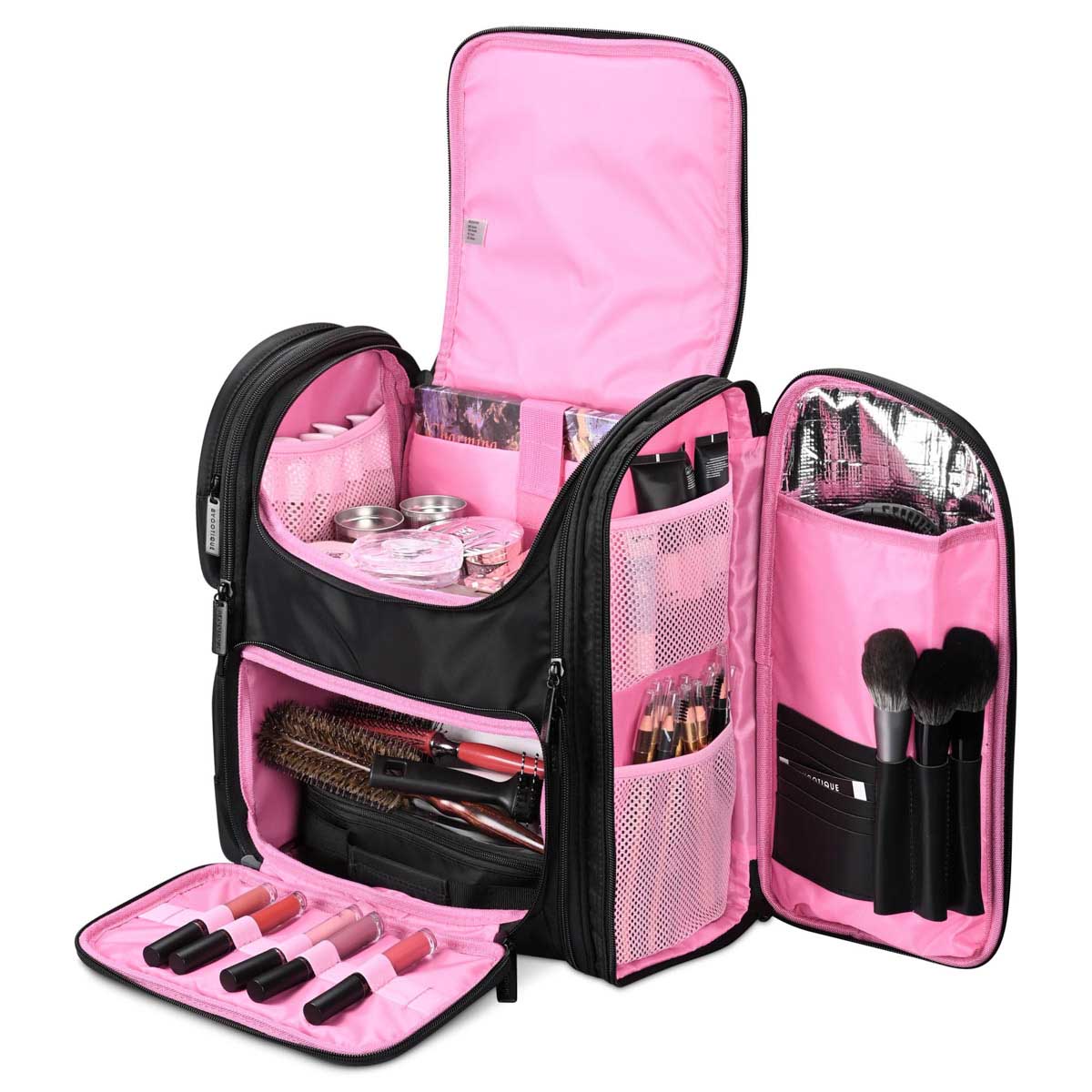 Byootique Essential Pro Makeup Backpack with Compartments Black Pink