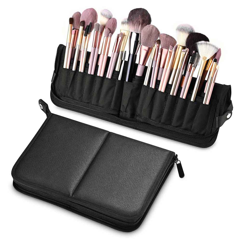 Makeup Brush Rolling Case, Foldable Pink Portable Makeup Brush Bag for  Travel Home