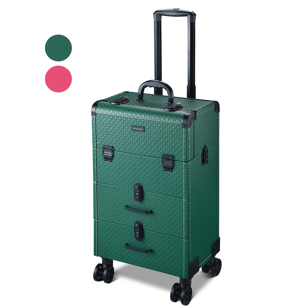 Green Rolling Makeup Train Case Trolley with Drawers Byootique