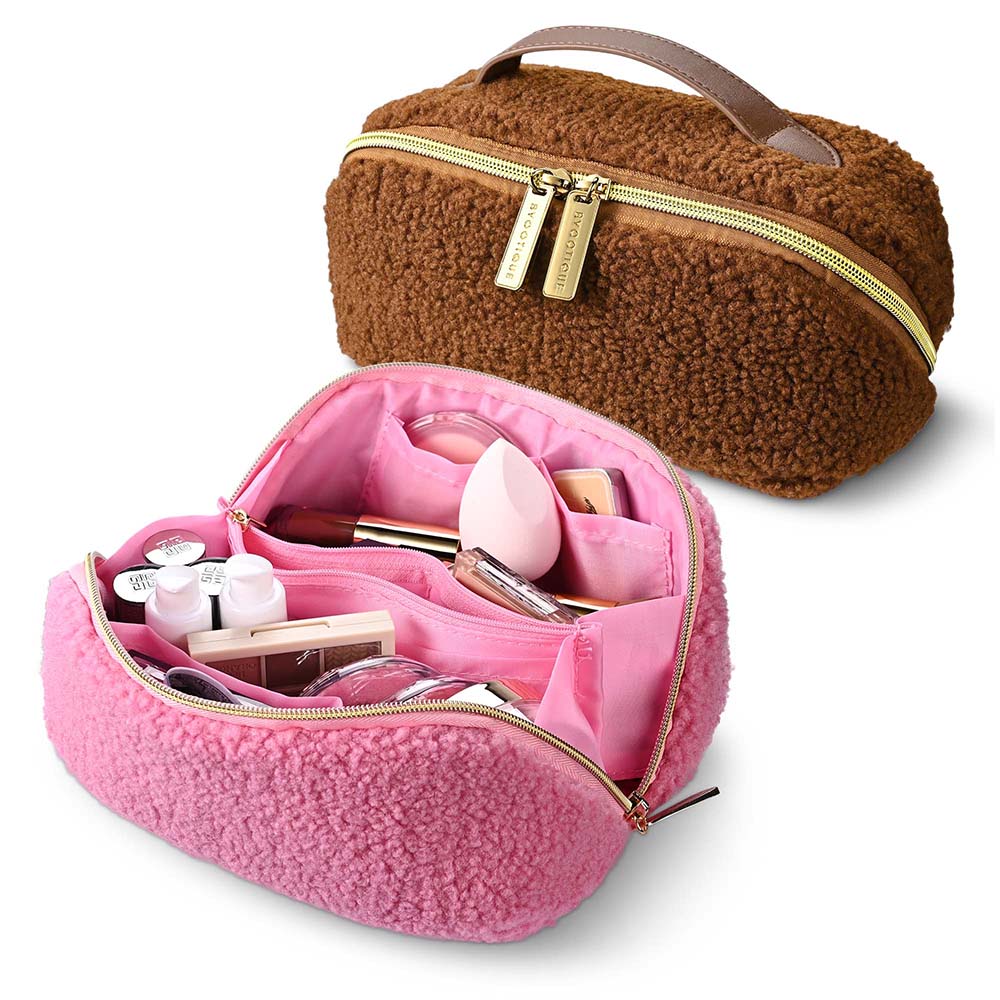 Byootique Portable Glitter Makeup Train Case Brush Holder Cosmetic Bag Travel, Pink