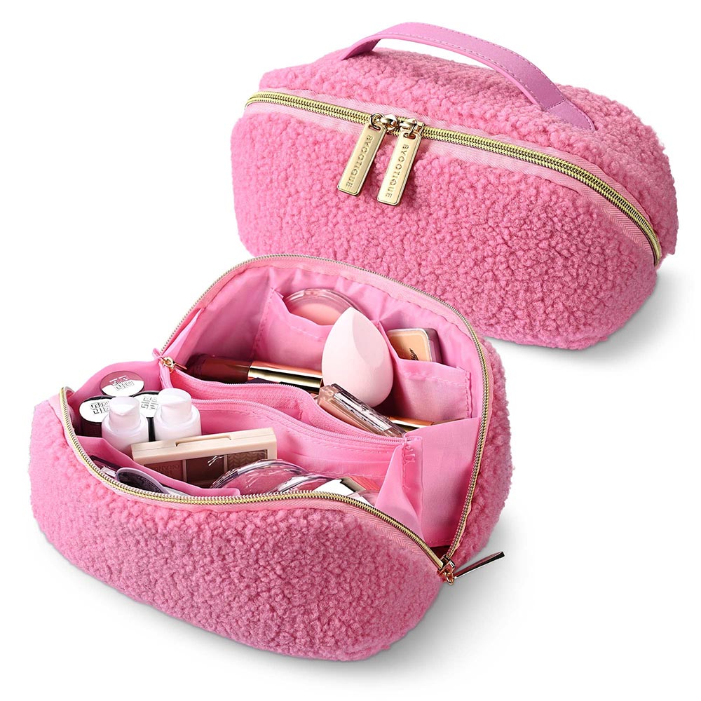 Byootique Pink Teddy Makeup Bag Cute Cosmetic Organizer