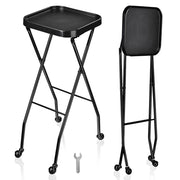 Folding Salon Tray Cart: Portable Tray with Wheels Black