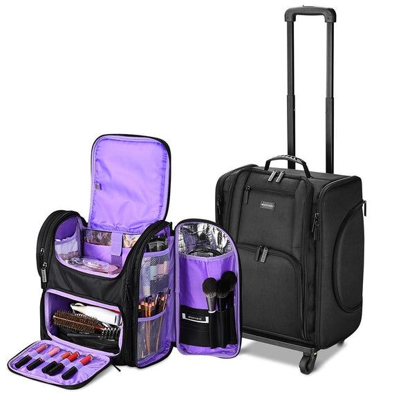 Fuhold Rolling Cosmetic Travel Case & Hairdressers Tool Bag Black