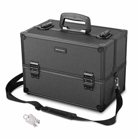 Byootique Essential Travel Makeup Train Case Divider Cosmetic w/ Lock Strap