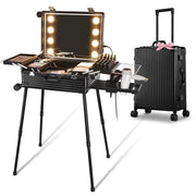 Makeup Trolley Case with Lighted Mirror & Stand Black