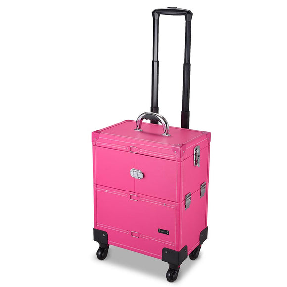 Byootique MassLux 4 Wheel Rolling Makeup Case Cosmetic Train Storage Pink