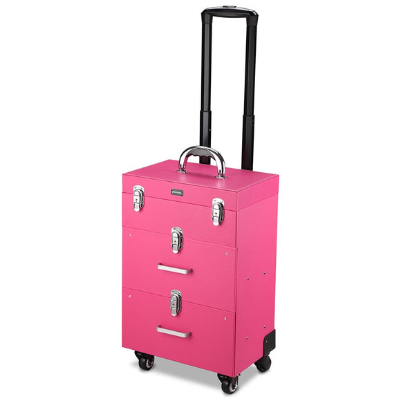 Byootique MassLux Pink Rolling Nail Drill Case Makeup Storage Trolley w/ Draw