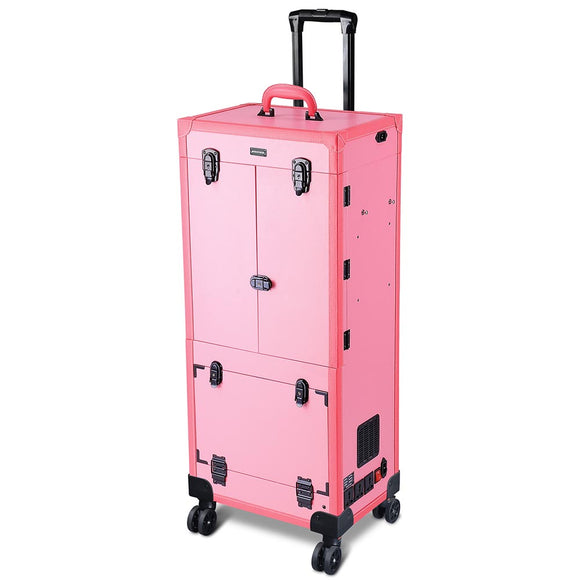 Byootique MassLux Pink Rolling Hair Stylist Makeup Case Salon Trolley