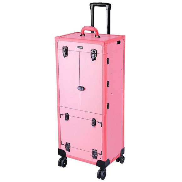 MassLux Pink Rolling Hair Stylist Makeup Case Salon Trolley Pink