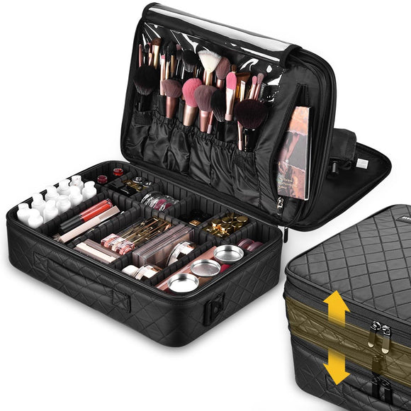 Cute pink and purple travel makeup storage train case 