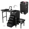 Rolling Pedicure Table, Hair & Makeup Workstation with Drawers Stool Black