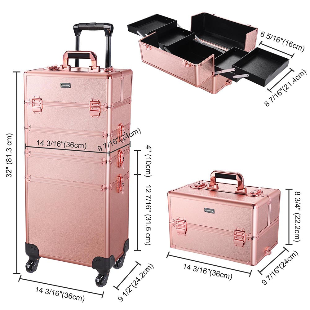 Byootique MassLux Rose Gold 4in1 Rolling Makeup Train Case – byootique -global.com