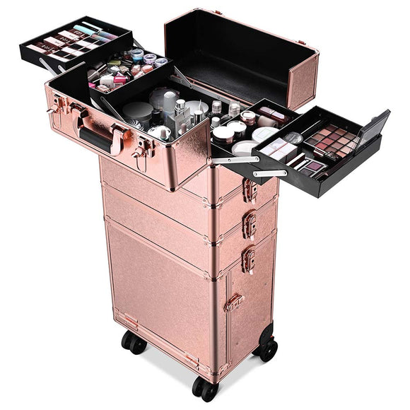 Byootique Explore 4in1 Rolling Makeup Train Case w/ Drawer, Rose