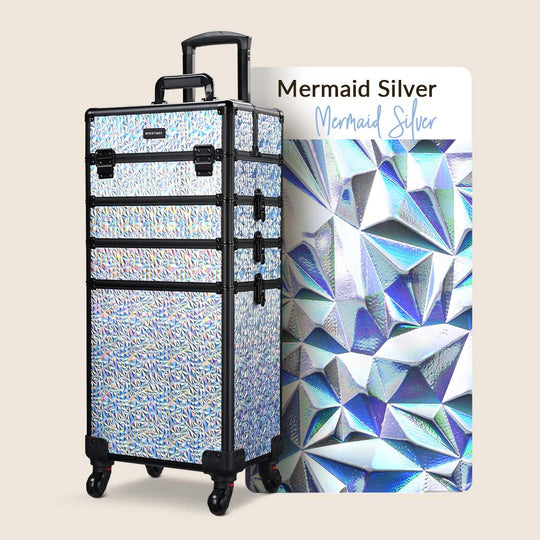 Byootique 4 in 1 Rolling Makeup Case Suitcases with Wheels in Mermaid Design