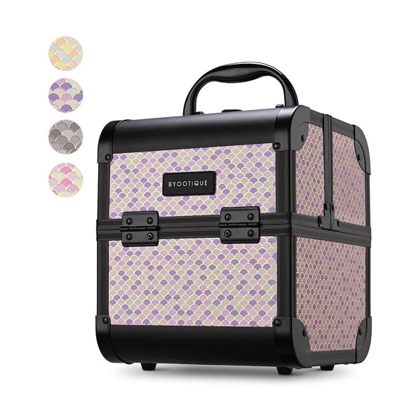 Art Deco Makeup Train Case with Mirror & Trays