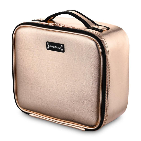 MassLux Golden Makeup Train Case Portable Cosmetic Bag Travel Gold