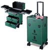 Rolling Makeup Train Case with Drawers & Nail Organizer, Forest Green