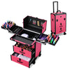Pink Rolling Makeup Train Case with Drawers Nail Organizer Barbie Pink