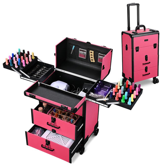 Byootique MassLux Barbie Pink Rolling Makeup Case with Drawers Nail Organizer