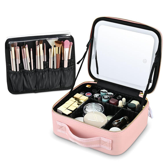 Byootique Essential Foldable Makeup Train Case Acrylic Brush Holder
