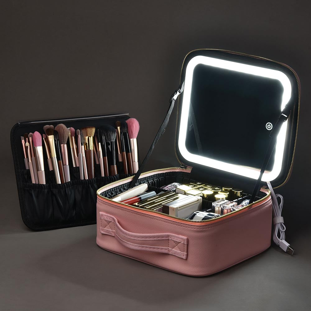 Cosmetic Bag, Cosmetic Make-Up Bag with Small Mirror Adjustable Dividers  for