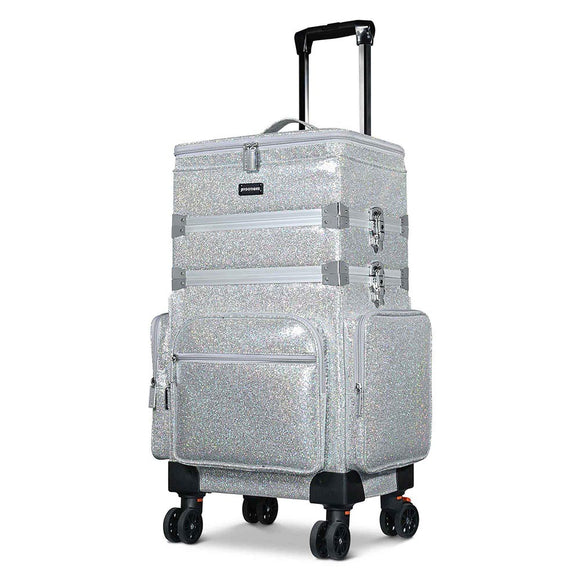 Byootique MassLux 3in1 Rolling Makeup Case Glittered Silver