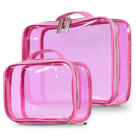 Gloss Makeup Bags Pink Clear Travel Toiletry Bag Set(2) Pink