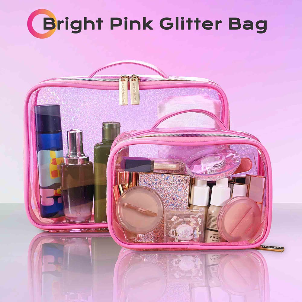 clear travel toiletry bag set Byootique Gloss Makeup Bags Pink Clear Travel Toiletry Bag Set(2)