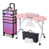 Portable Manicure Table+4in1 Rolling Makeup Case, Mermaid Pink+Pink