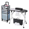 Portable Manicure Table+4in1 Rolling Makeup Case, Mermaid Silver+Black