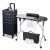 Portable Manicure Table+4in1 Rolling Makeup Case, Mermaid Black+Black