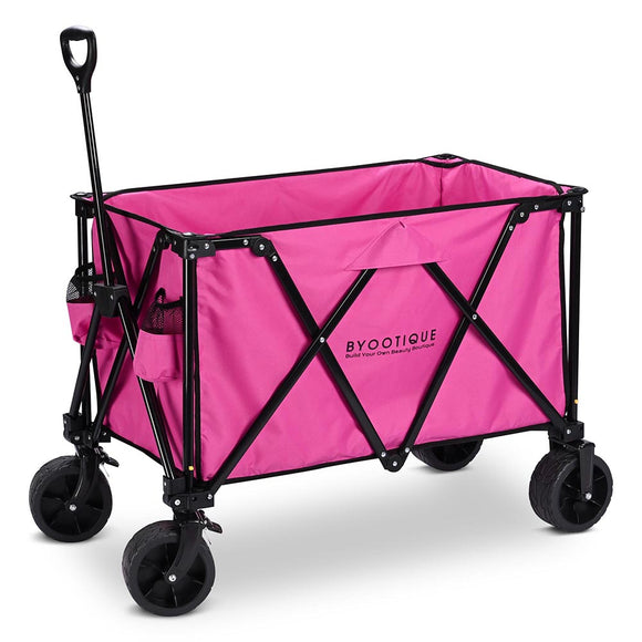 Byootique Folding Wagon Collapsible Cart with Wheels Pink