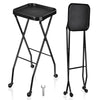 Folding Salon Tray Cart: Portable Tray with Wheels Black