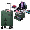 Rolling Makeup Train Case with Drawers & Nail Organizer, Forest Green