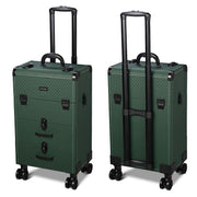 Rolling Makeup Train Case with Drawers & Nail Organizer Forest Green